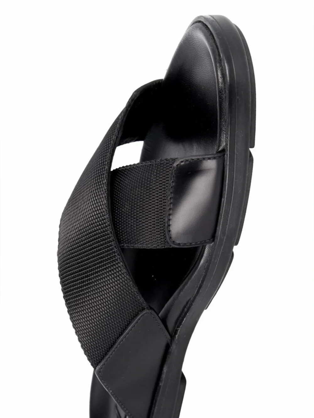 PRADA Men’s Leather Nylon Crisscross Slides Sandals